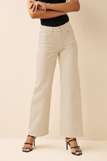 ONLY Cream High Waisted Wide Leg Jean