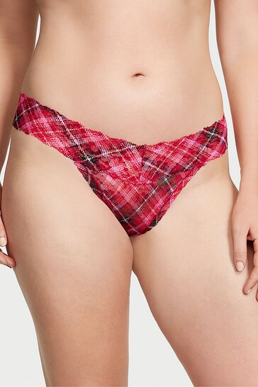 Victoria's Secret Lipstick Red Chic Tartan Thong Lace Knickers