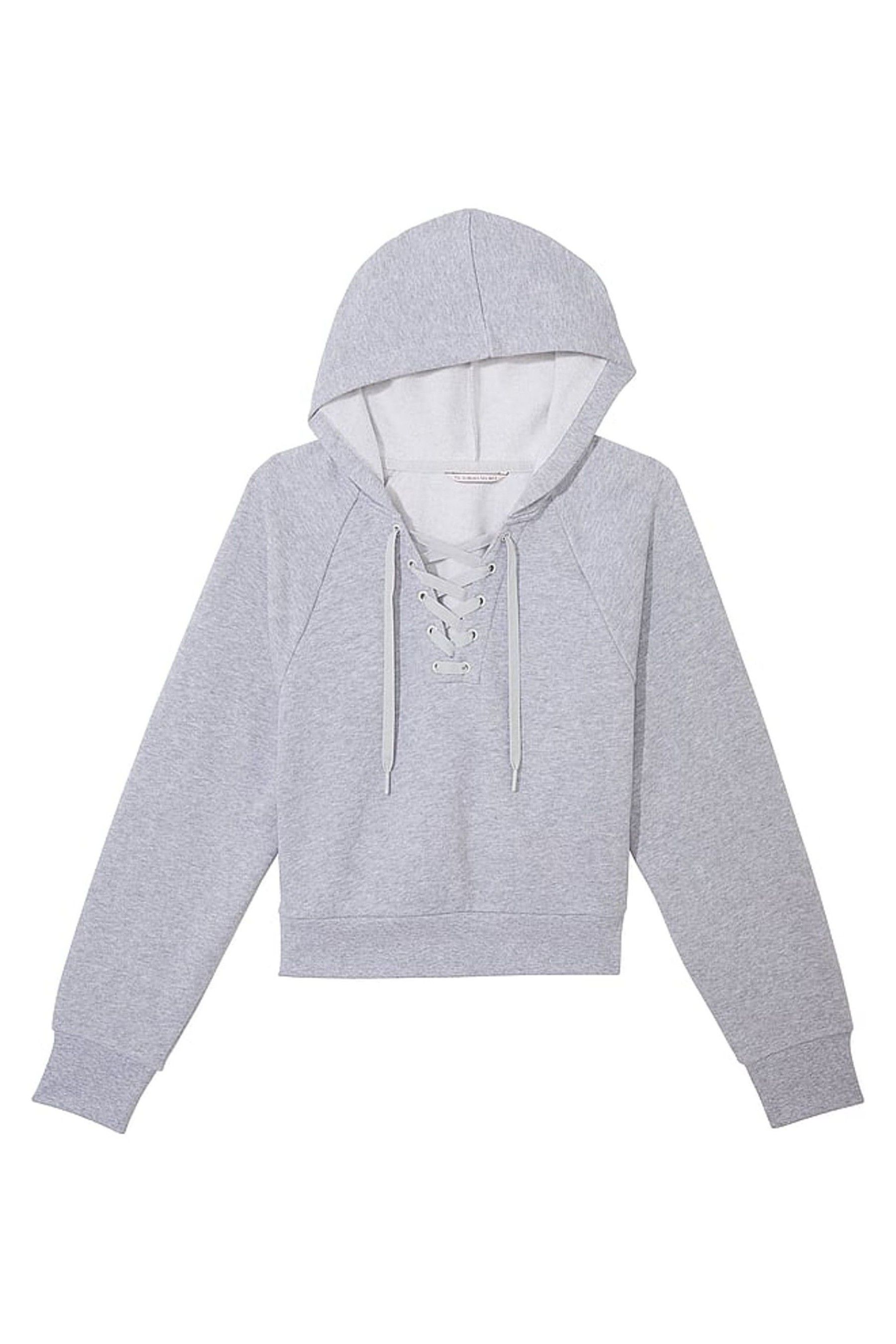 Buy Victoria s Secret Medium Heather Grey Dahlia Lace Up Hoodie