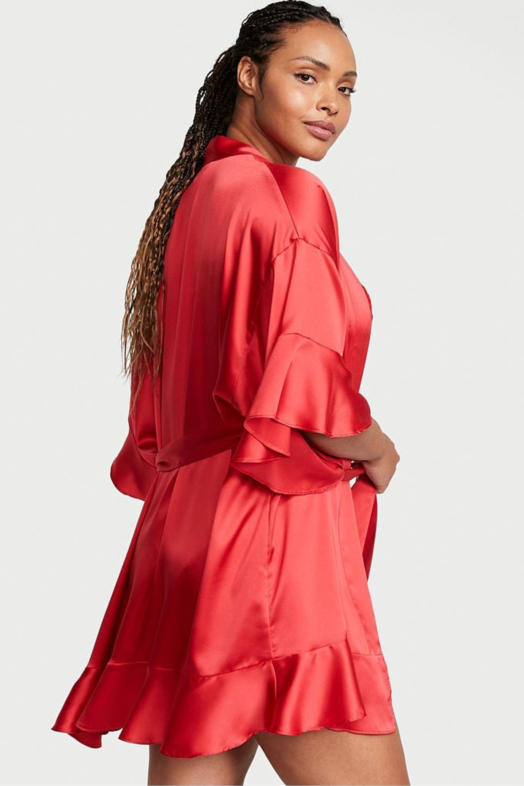 Victoria s Secret Lipstick Red Satin Flounce Satin Robe
