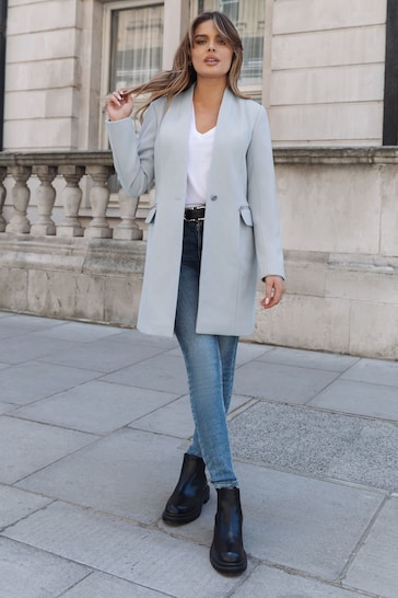 Lipsy Grey Collarless Button Crombie Coat