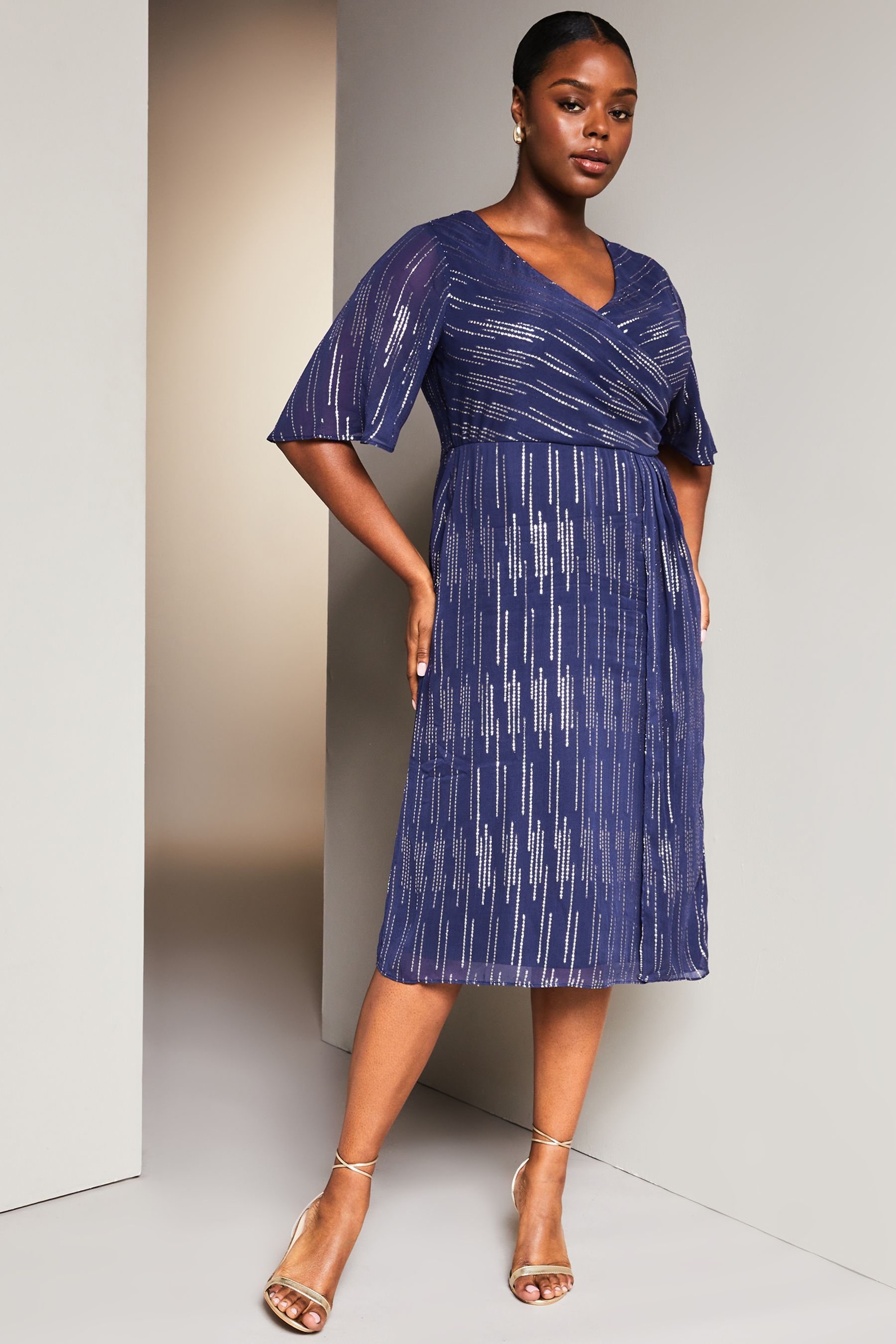 V neck wrap midi 2024 dress