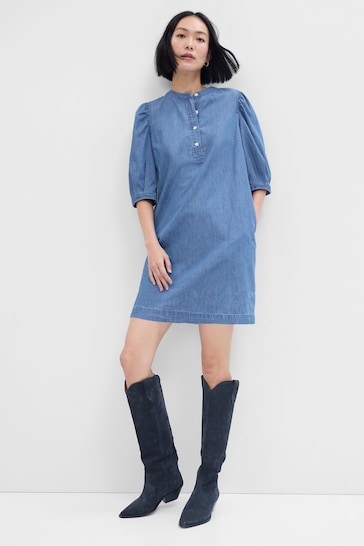 Gap Blue Puff Mid Sleeve Denim Mini Dress