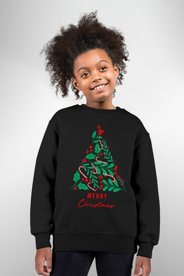 Lipsy Black Multi Leaf Christmas Tree Kids Sweatshirt