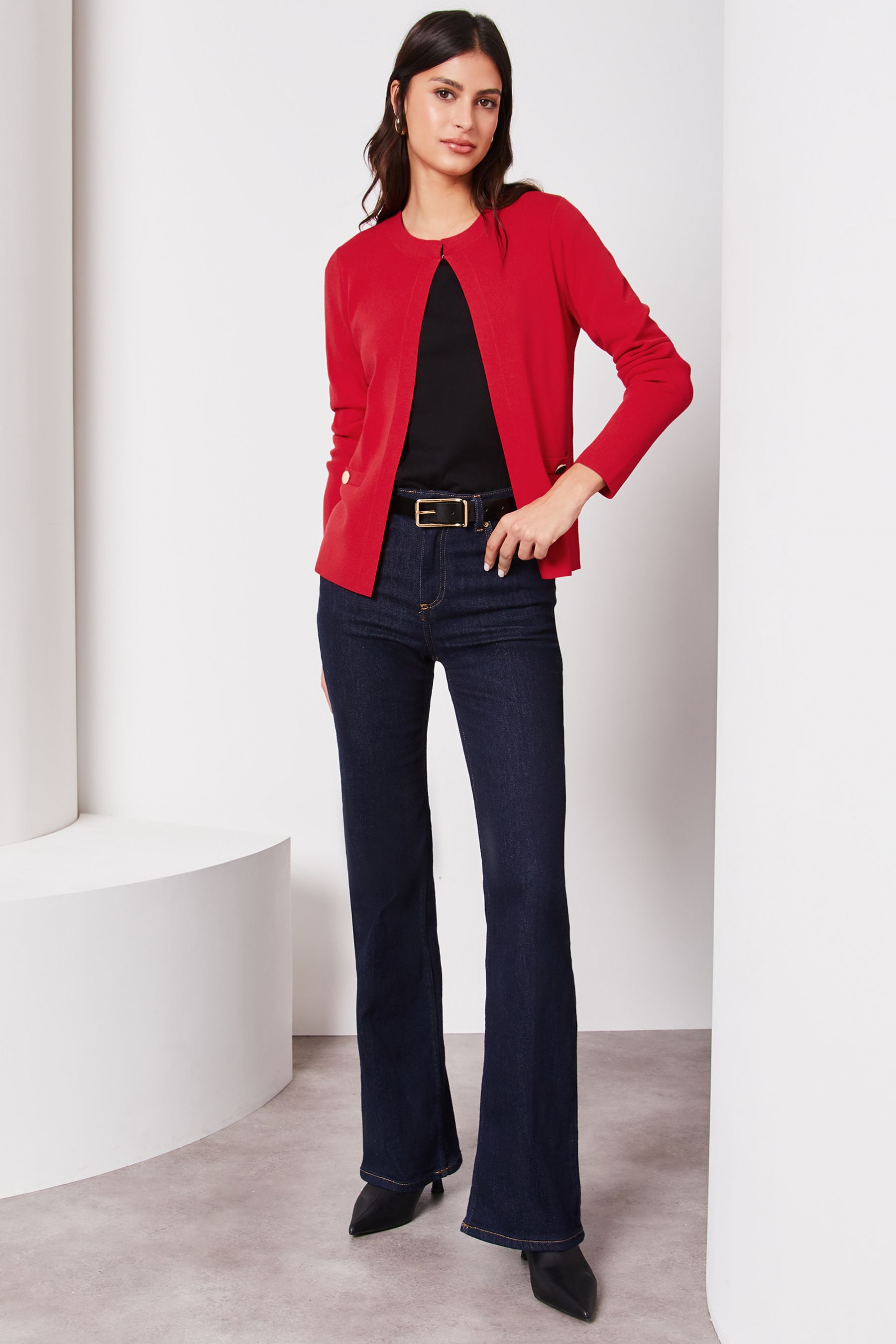 Lipsy Red Long Sleeve Crew Neck Cardigan