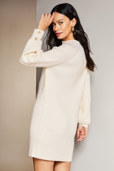 Lipsy Ivory White Long Sleeve Roll Neck Knitted Jumper Dress