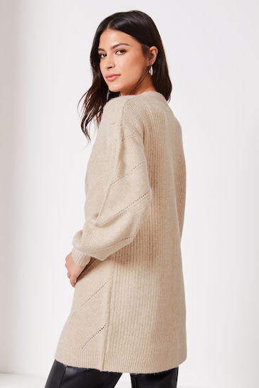 Lipsy Neutral Petite Long Sleeve Pointelle Knitted Cardigan