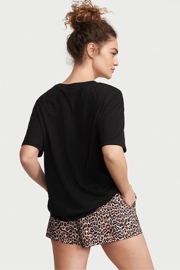 Victoria's Secret Spotted Leopard Brown Cotton T-Shirt Short Pyjamas