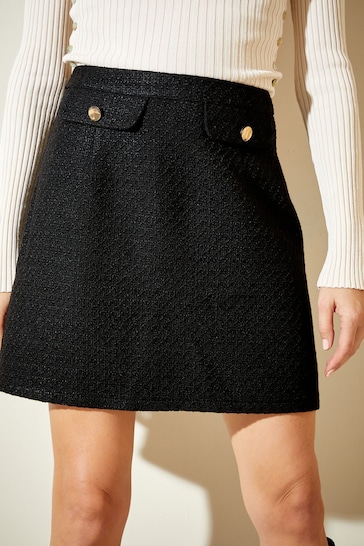 Friends Like These Black Petite Boucle Button Detail Mini Skirt