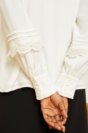 Love & Roses Ivory White Lace Trim Pintuck Detail Button Through Shirt