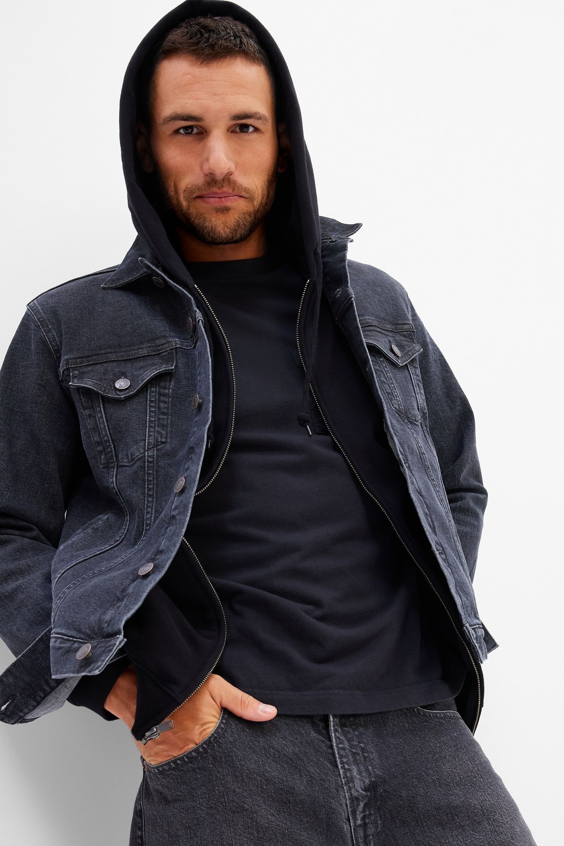 Buy Gap Black Icon Denim Long Sleeve Jacket with Washwell from the