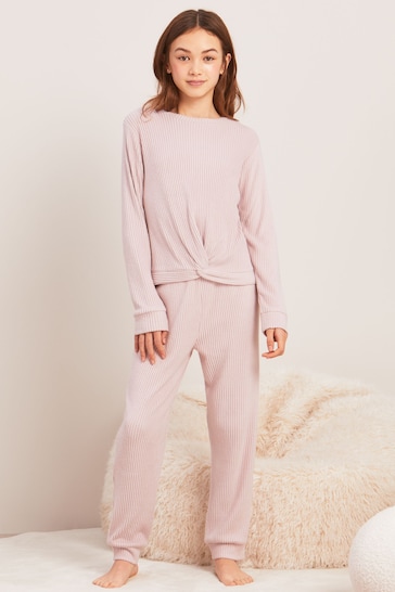 Lipsy Light Pink Cosy Knot Front Pyjamas (5-16yrs)