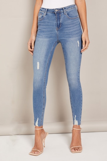 Friends Like These Distressed Blue Ankle Grazer Jeans