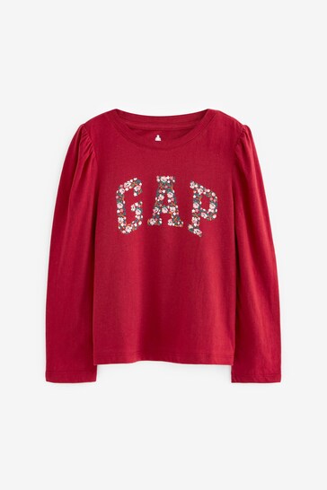 Gap Red Organic Cotton Puff Sleeve Graphic T-Shirt