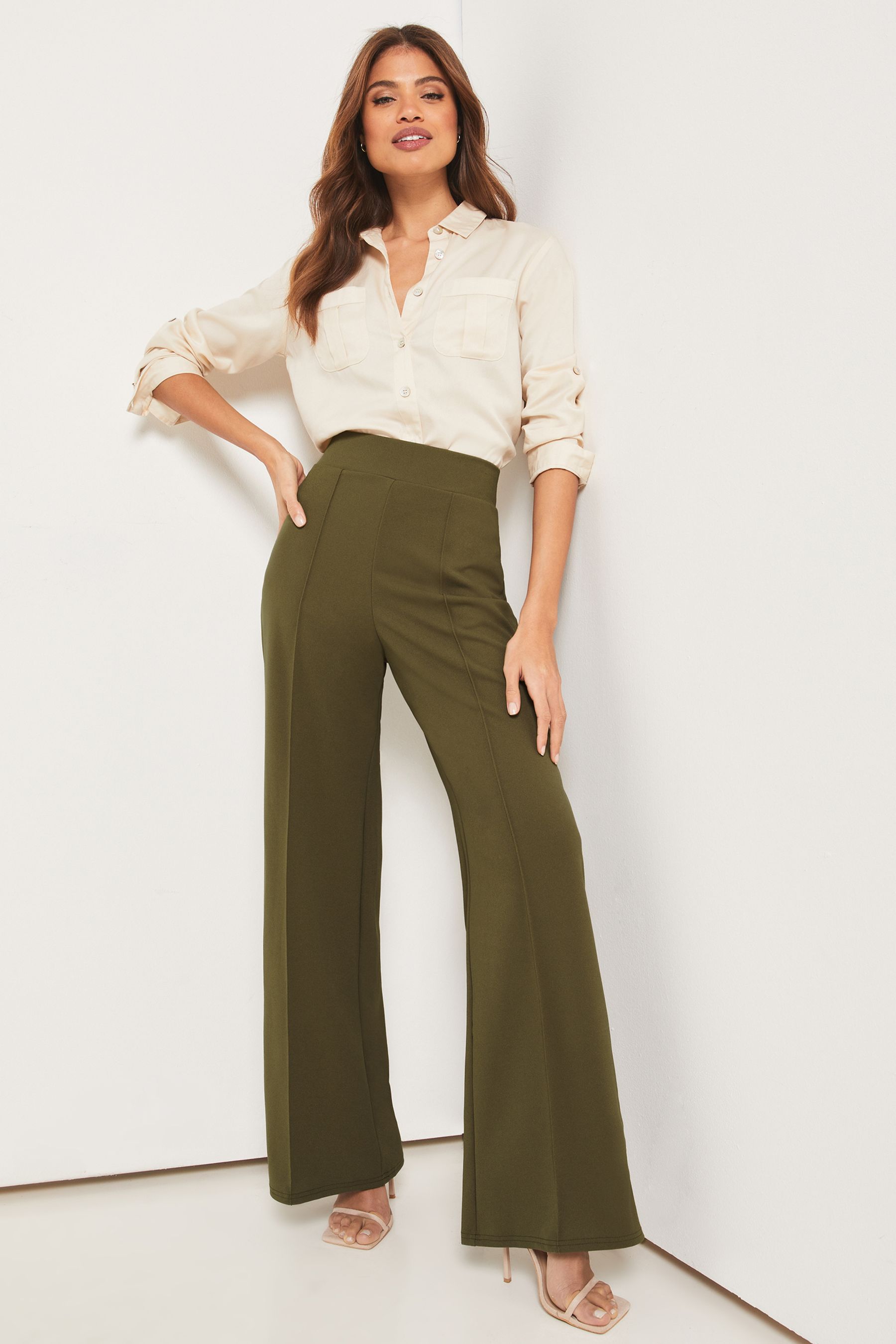 Khaki green hot sale wide leg trousers