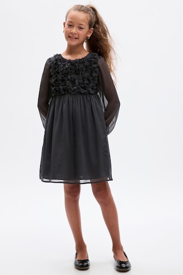 Gap Grey to Black Long Sleeve Flower Dress (4-13yrs)