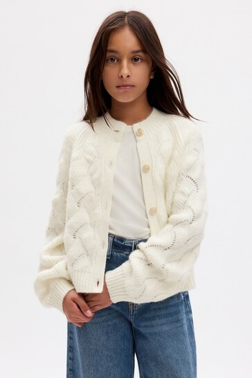 Gap White Cosy Cable Knit Cardigan