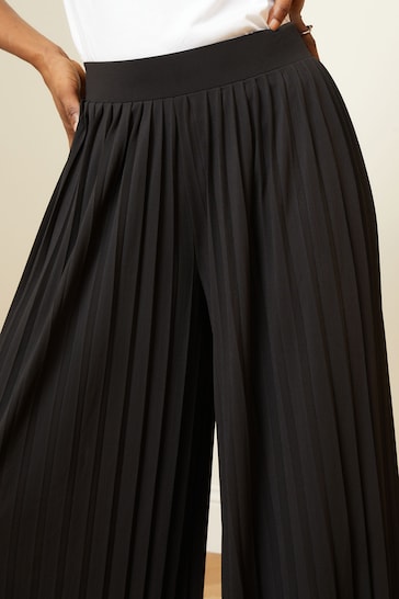 Love & Roses Black Pleated Jersey Wide Leg Trousers