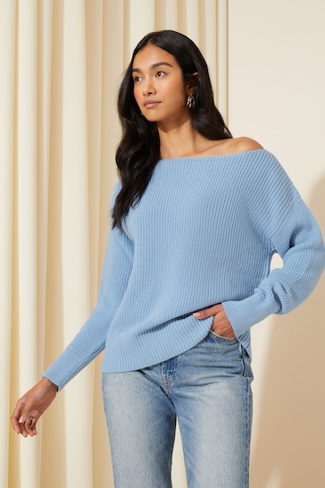 Friends Like These Pale Blue Off The Shoulder Jumper