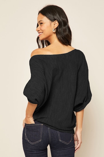 Friends Like These Black Petite Batwing Knitted Off The Shoulder Jumper