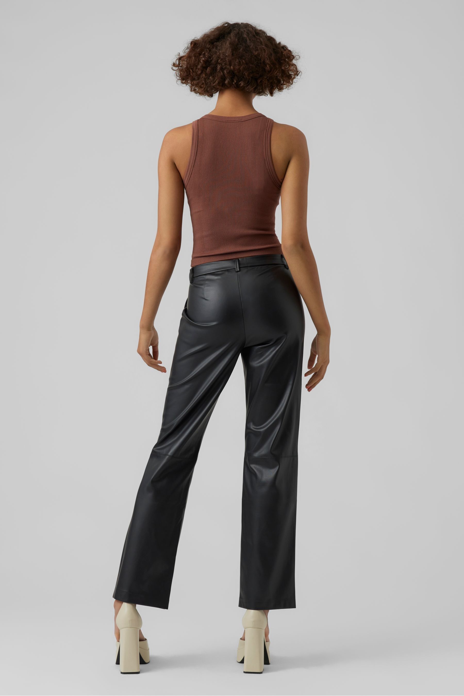 Buy VERO MODA Black Faux Leather Straight Leg Trousers from the