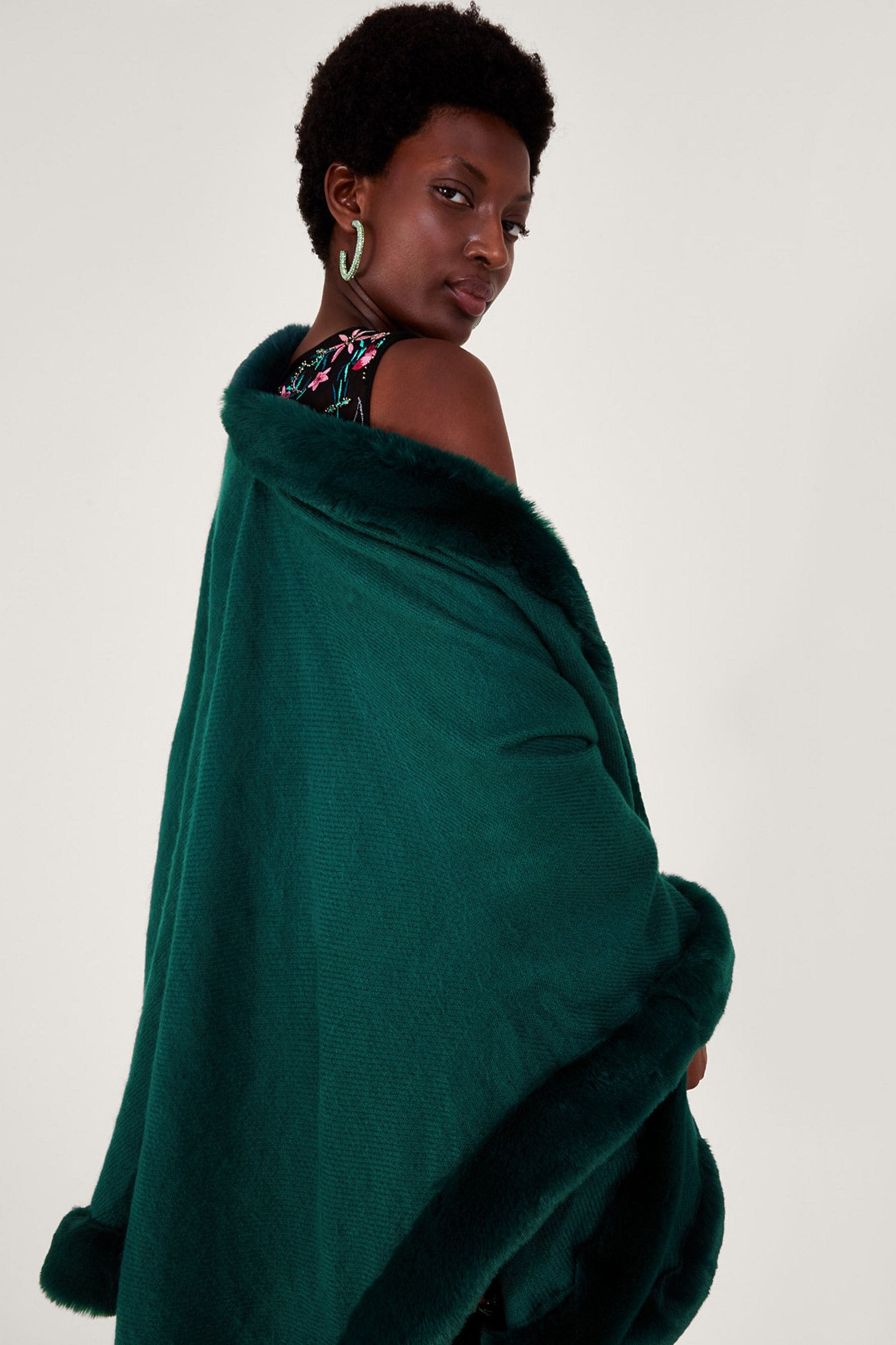Monsoon Green Faux Fur Wrap