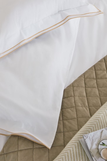 White With Natural Edge Collection Luxe 200 Thread Count 100% Egyptian Cotton Percale Duvet Cover And Pillowcase Set