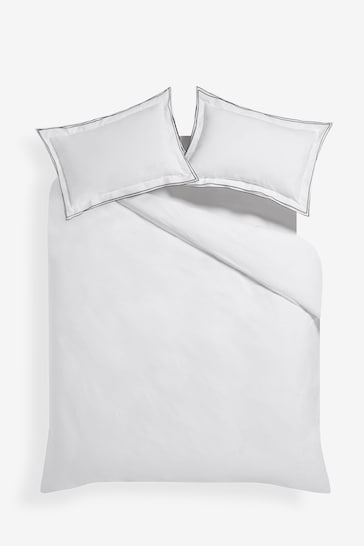 White With Black Edge Collection Luxe 200 Thread Count 100% Egyptian Cotton Percale Duvet Cover And Pillowcase Set