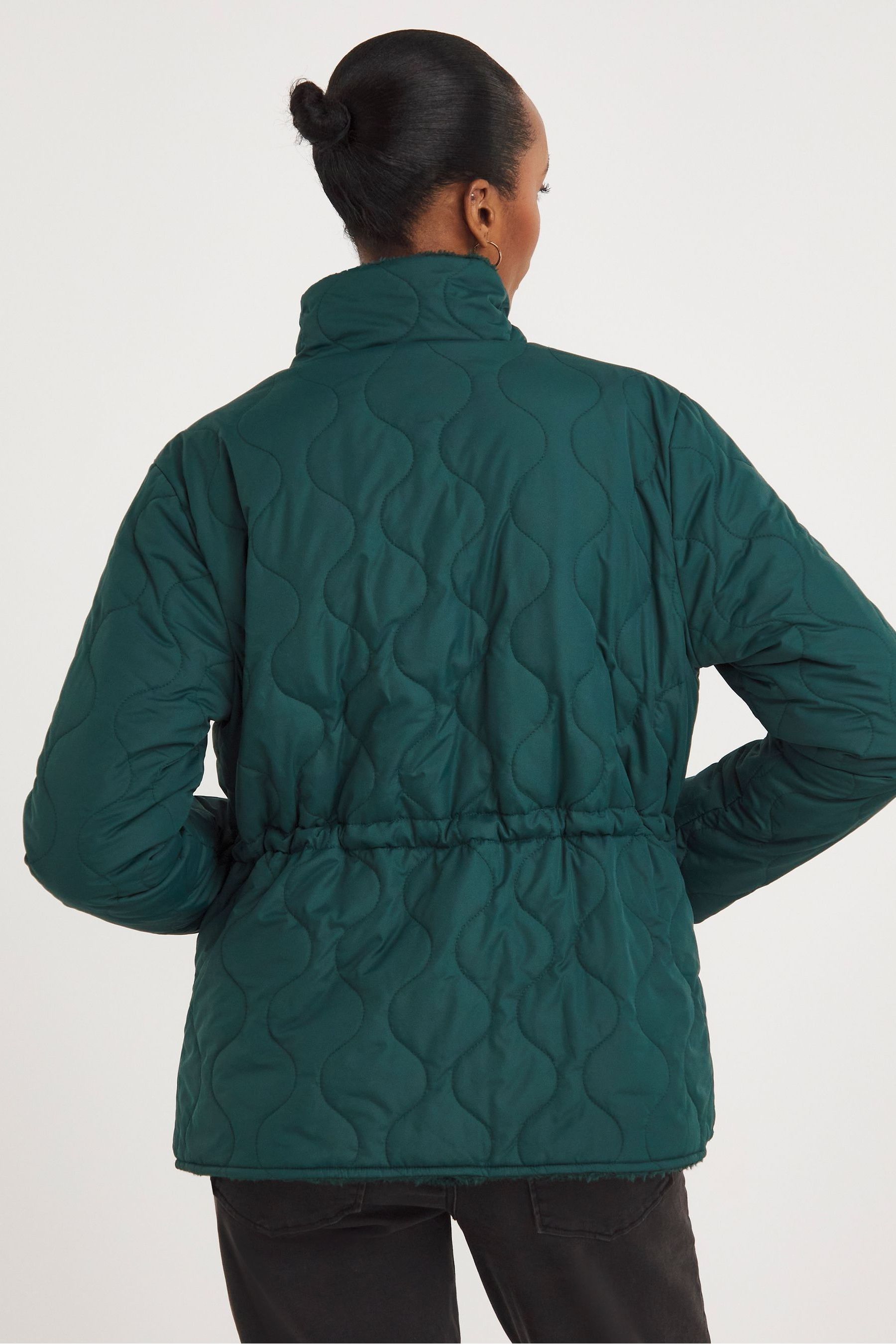 JD Williams Green Reversible Borg Quilted Jacket