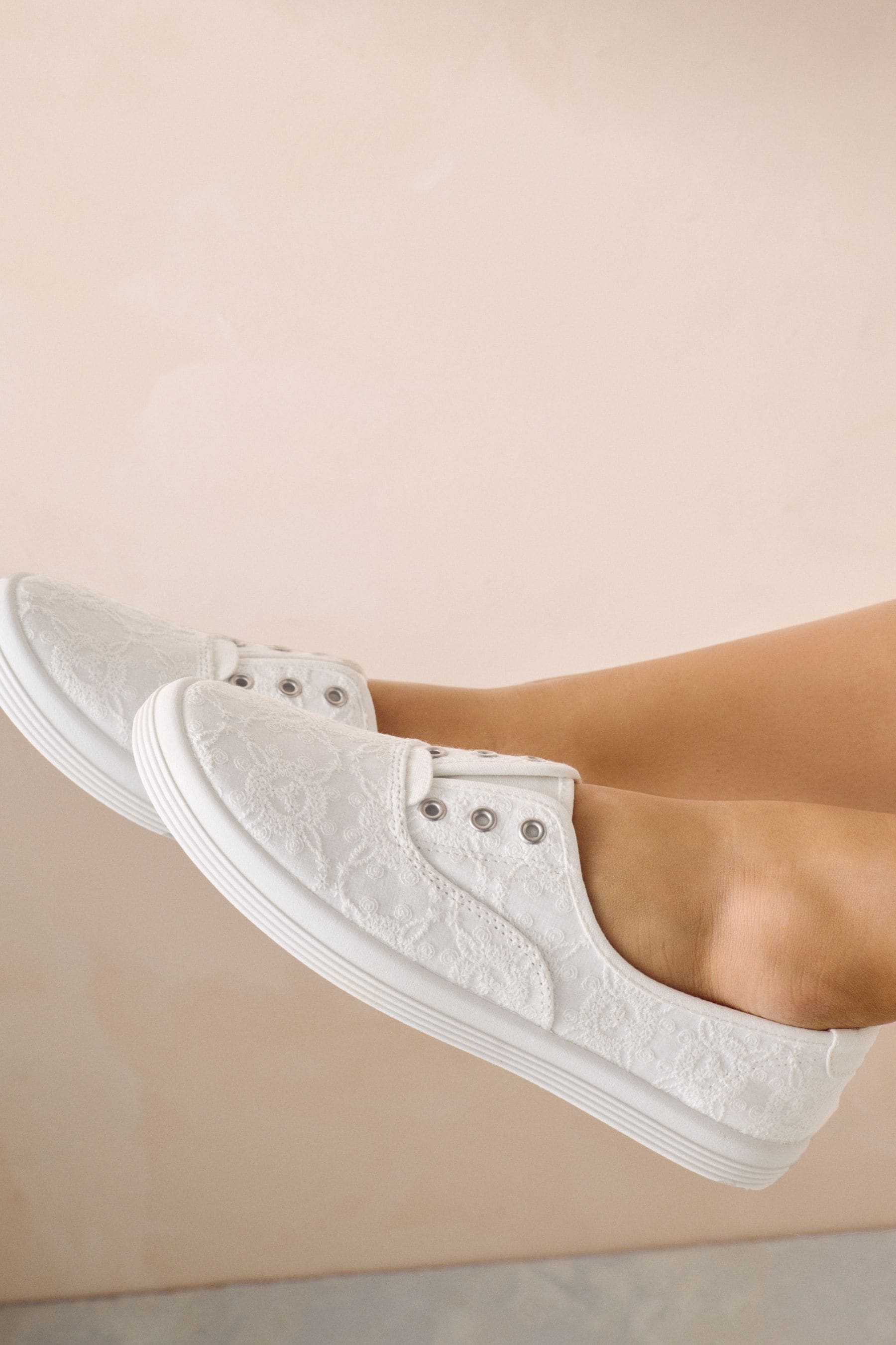 Buy White Embroidered Forever Comfort Laceless Canvas Slip On Trainers from the Next UK online shop