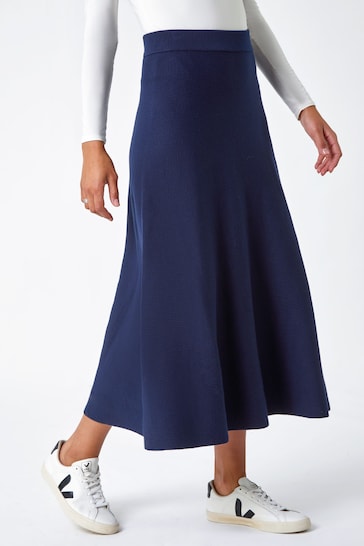 Roman Blue Plain Knitted Maxi Skirt