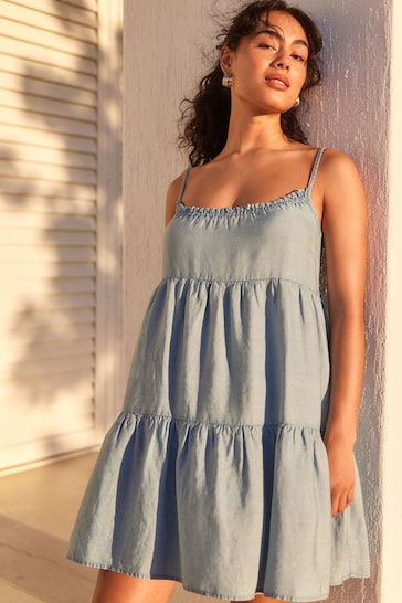 Denim Blue Tiered Mini Summer Dress