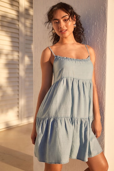 Denim Blue Tiered Mini Summer Dress