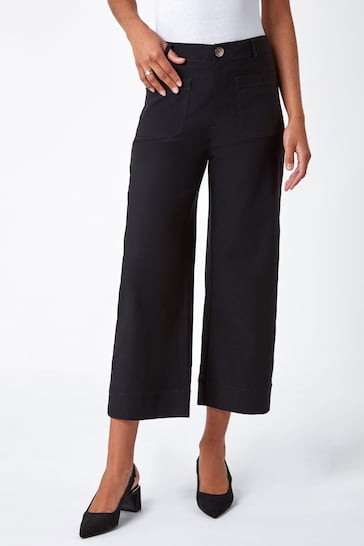 Roman Black Pocket Detail Cropped Stretch Culottes