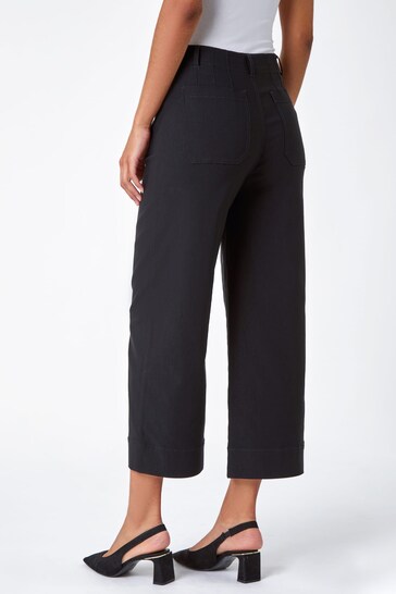 Roman Black Pocket Detail Cropped Stretch Culottes