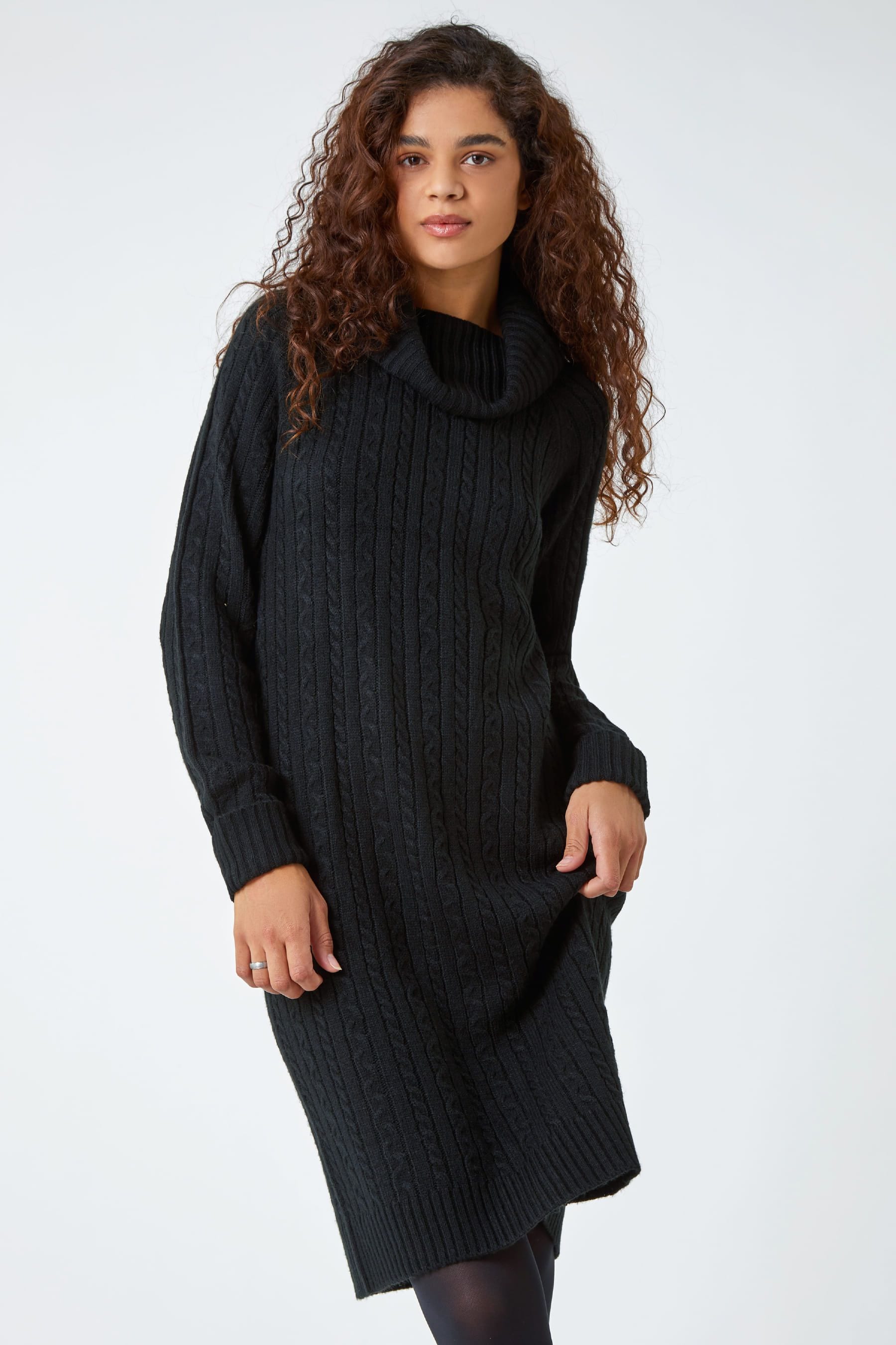 Black roll neck knitted dress shop
