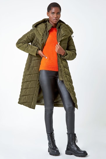 Roman Green Hooded Chevron Quilted Coat