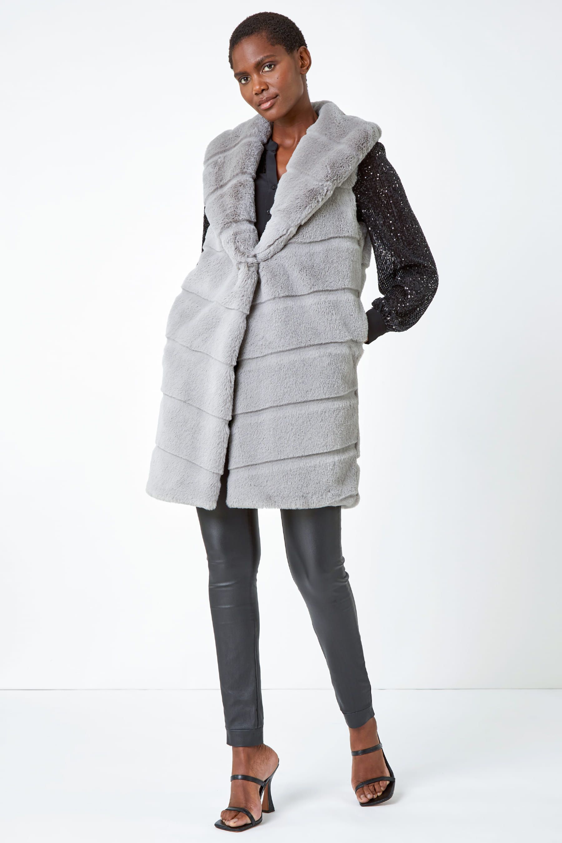 Grey faux fur bubble gilet outlet