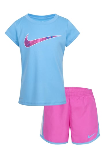 Nike Pink Little Kids Printed Club Tempo T-Shirt and Shorts Set