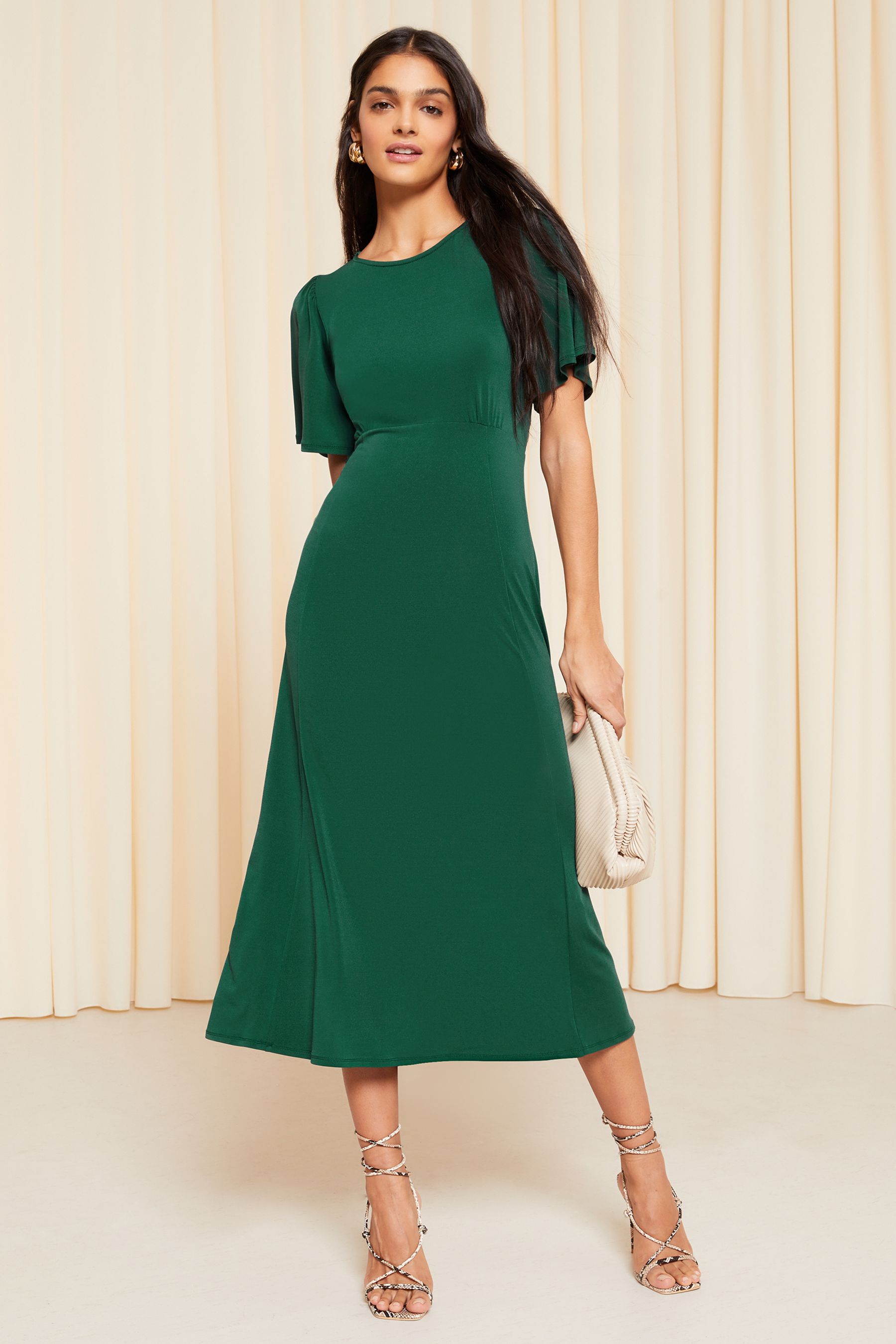 Green flutter cheap sleeve midi dress