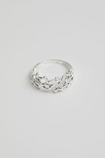Simply Silver Sterling Silver Tone 925 Polished Leaf Band Ring