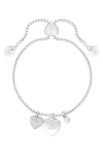 Lipsy Jewellery Silver Tone Crystal Pave Heart Toggle Bracelet