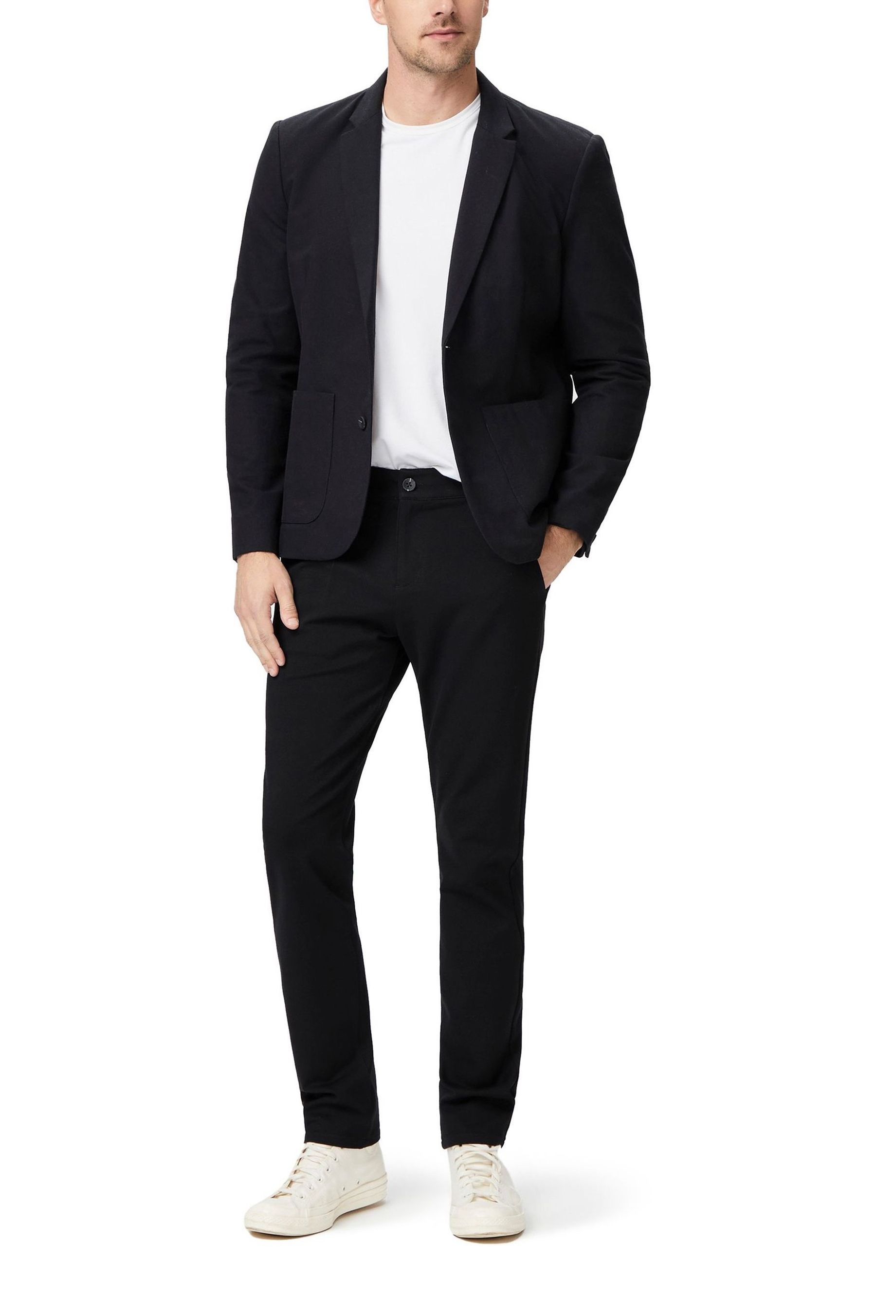 Buy Paige Slim Fit Stafford Tapered Leg Stretch Black Trousers