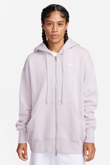 Nike Pale Pink Phoenix Fleece Mini Swoosh Oversized Full Zip Hoodie