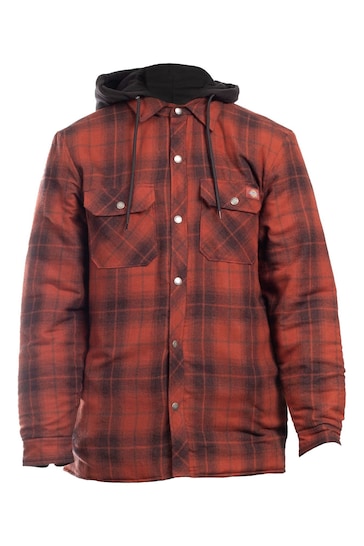 Dickies Red Fleece Hood Flannel Shirt Jacket