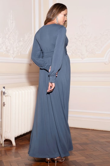 Seraphine Blue Winter Twist Front Maxi With Blouson Sleeve