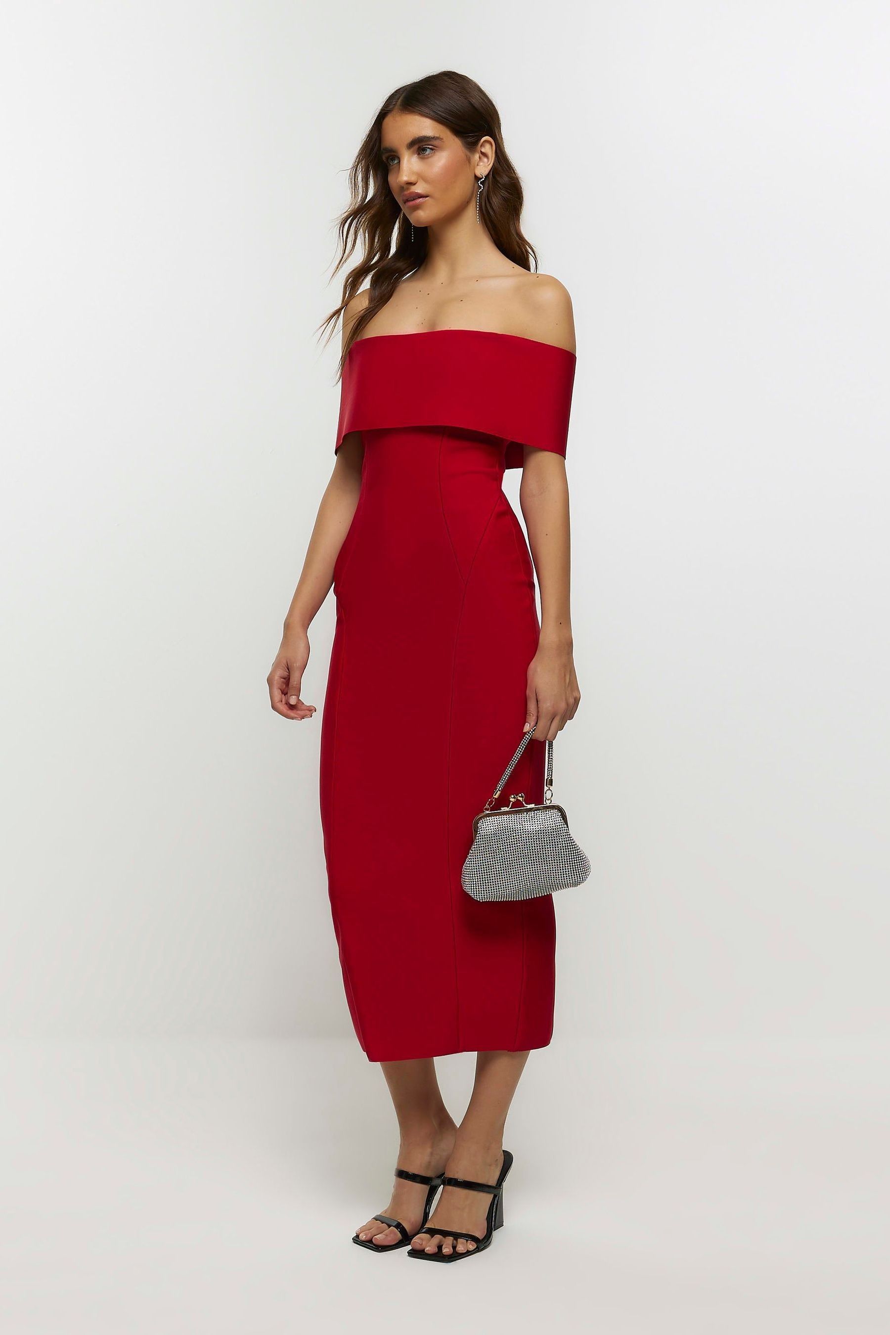 River Island Red Bardot Maxi Dress