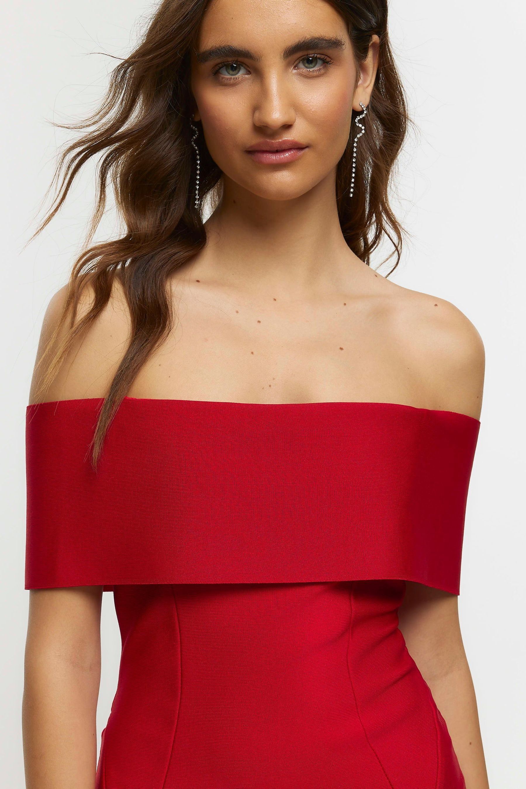 River island red hotsell bardot maxi dress