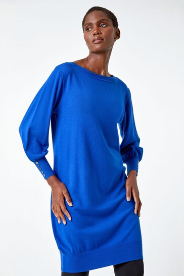 Roman Blue Button Detail Knitted Jumper Dress