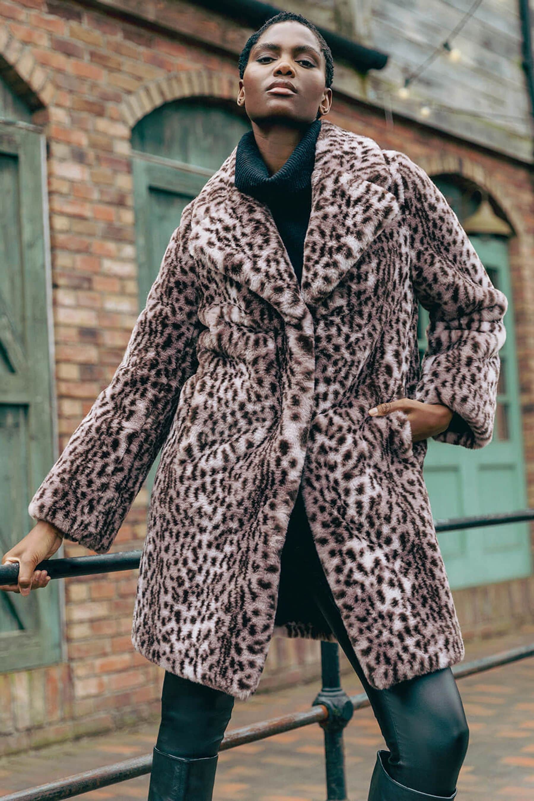 Buy Roman Brown Premium Animal Print Faux Fur Coat from the Next